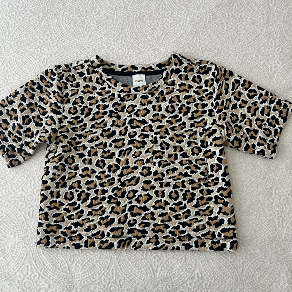 Anthropologie/ Maeve Leopard Print Short Sleeve Tee